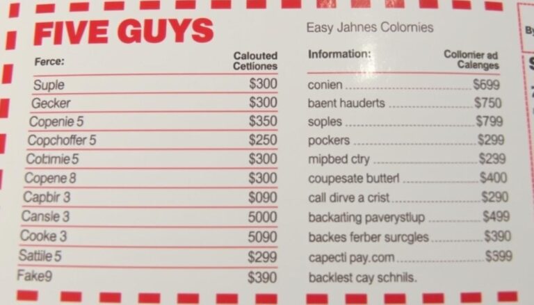 Five Guys Menu Calories